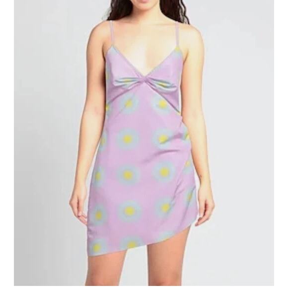 Maisie Wilen Dress Mini Pink Medium Dots Spaghetti Straps Ruched